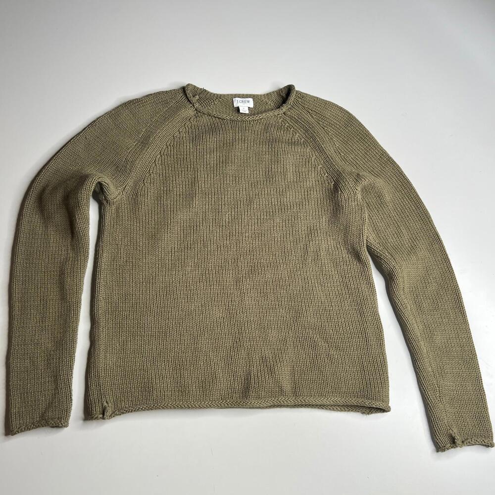 J.CREW 100% Cotton Rib Knit Raglan Pullover Sweater - Women's Size S, Olive Gree